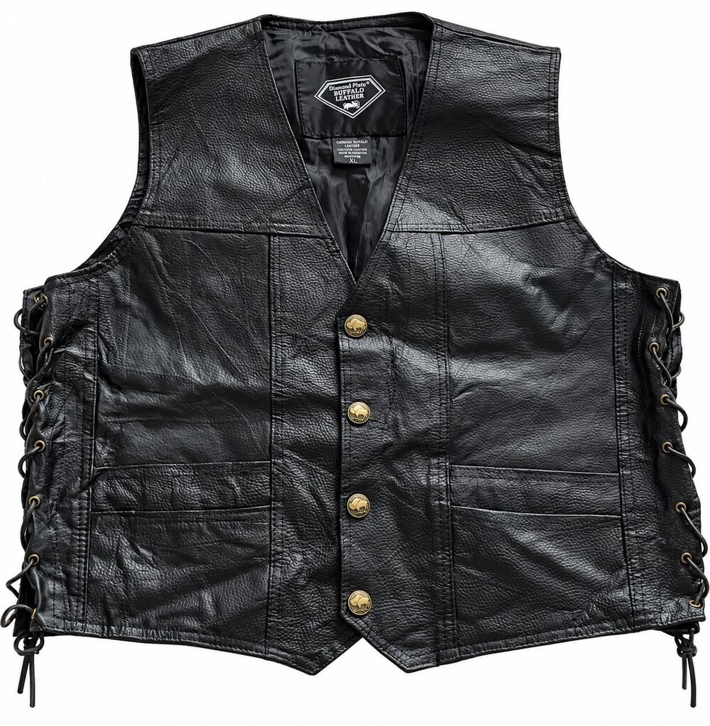 Diamond Plate Buffalo Leather Motorcycle Vest Pre-Patched Live To Ride XL
